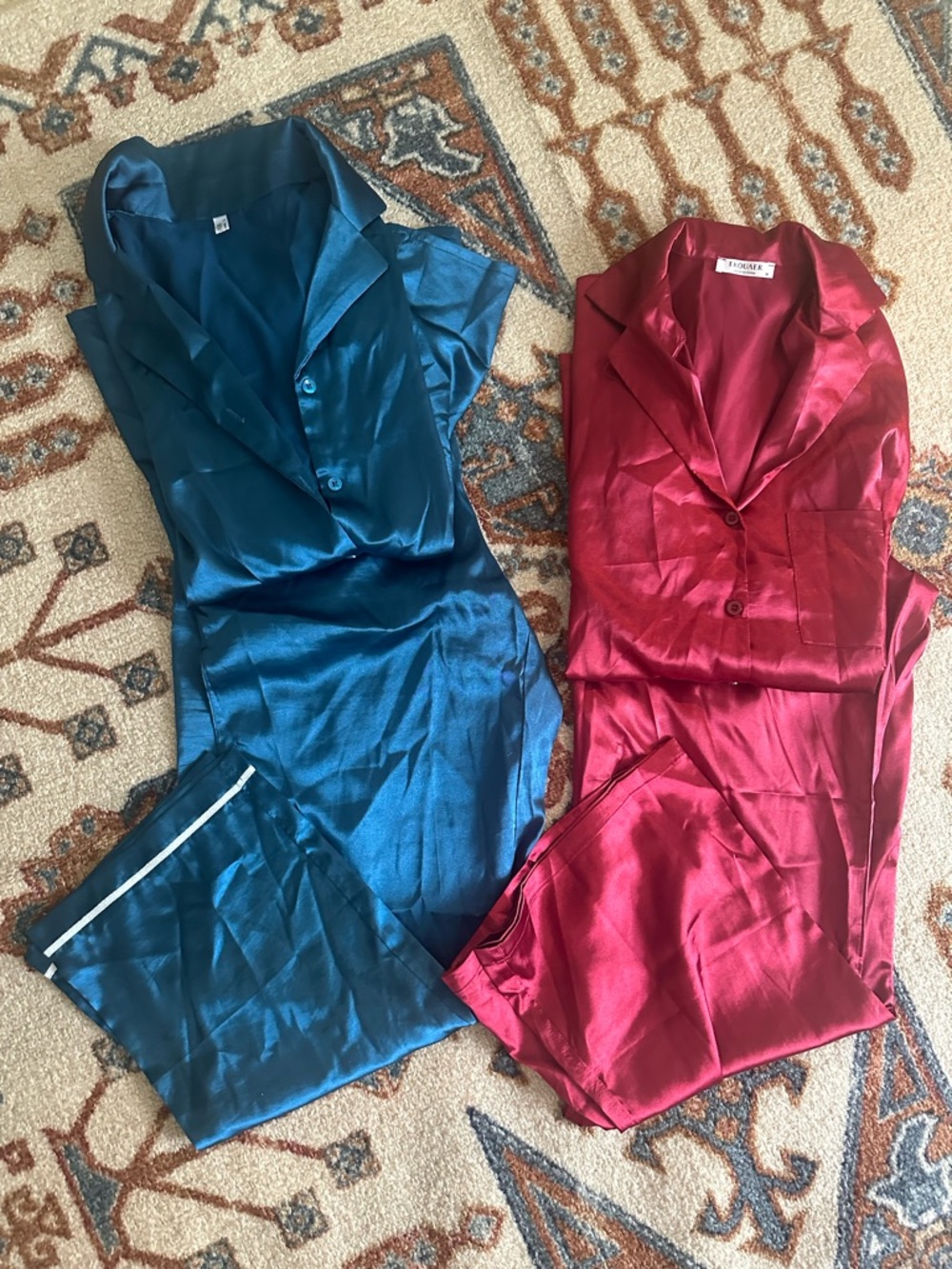 Silky Teal and Burgundy Button-Up Pajama Sets